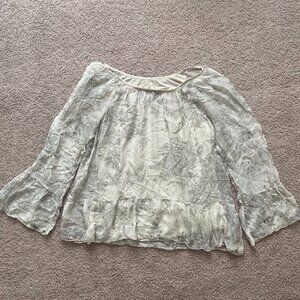 Luisa Ricci White Floral 100% Silk Blouse Womens Size M Old Money Luxury